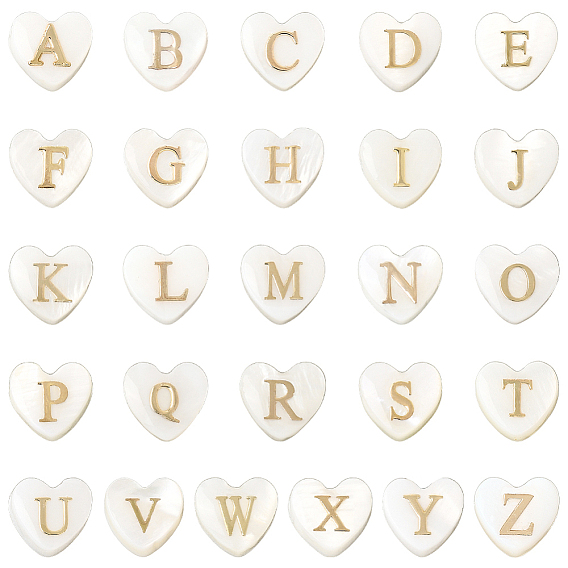 2 нити натуральные белые ракушечные бусины нити, с эмалью, сердечко с буквой а~г