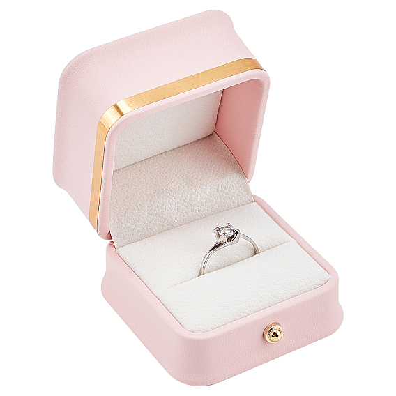 Кожаные подарочные коробки для колец, бархатом внутри, для свадьбы, футляр для хранения ювелирных изделий, квадратный