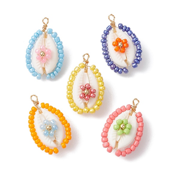 Стеклянные бусины из медной проволоки подвески-ракушки, подвески в форме ракушек, золотые