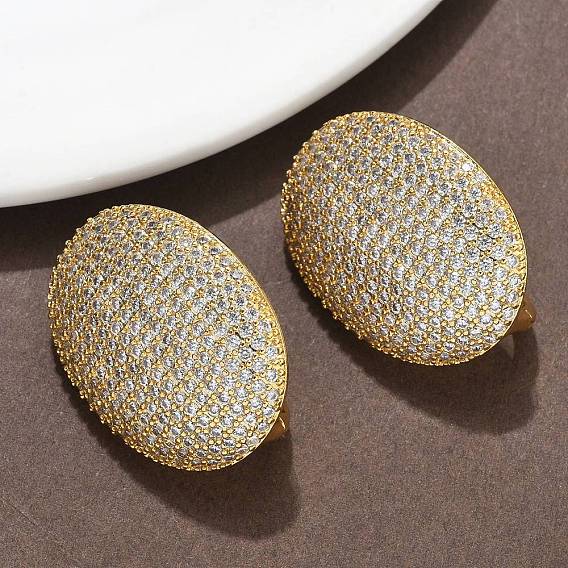 Латунные серьги-кольца из прозрачного кубического циркония, овальные