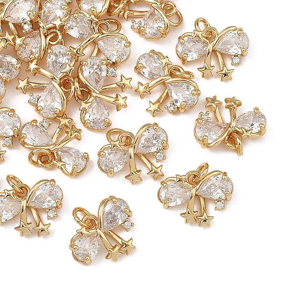 Dijes de latón pavé de circonitas cúbicas transparentes de Shegrace, encantos del bowknot, sin cadmio y níque y plomo, larga duración plateado