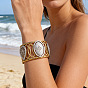 Pulseras de doble tono 304 Brazalete abierto ovalado en forma de lágrima con circonitas cúbicas transparentes engastadas en acero inoxidable para mujer