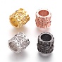 Brass Micro Pave Cubic Zirconia Beads, Large Hole Beads, Long-Lasting Plated, Column with Clover, Lead Free & Nickel Free & Cadmium Free, Clear