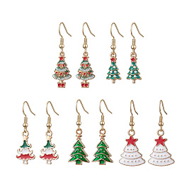 5Pairs 5 Styles Christmas Tree Alloy Enamel Dangle Earrings, 304 Stainless Steel Earrings for Women