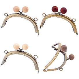 WADORN 4Pcs 4 Colors Iron Purse Frames Handles, Half Round with Round Wood Beads, for Bag Accessories, Antique Bronze