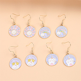 Cute Animal Earrings with Letter Round Pendant for Women Girls Fashion Jewelry