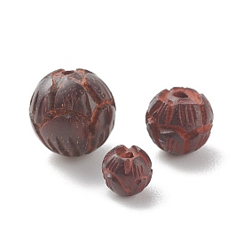 African Padauk Beads, Round with Laser Engraved Lotus Flower