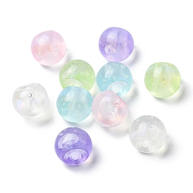 Plating Iridescent Luminous Acrylic Beads, with Glitter Powder, Round, Glow in Drak