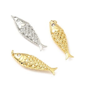 Rack Plating Brass Micro Pave Clear Cubic Zirconia Pendants, with Jump Ring, Cadmium Free & Lead Free, Fish
