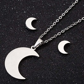 Chic Stainless Steel Moon Earrings and Necklace Set for Women - Elegant, Ethereal Style