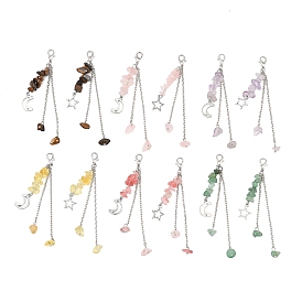 12piezas de colgantes de cristal con aventurina verde natural, amatista lavanda, ojo de tigre, cuarzo rosa y cuarzo cereza, con cuentas de vidrio soplado y cierres de aleación, la luna y las estrellas