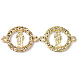 Religion Alloy Connector Charms, with Crystal Rhinestones, Flat Round Links with Virgin Pattern