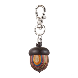 Spray Painted Wooden Acorn Box Pendant Decoration, Alloy Swivel Lobster Claw Clasps Charms for Backpack Key Chain Ornaments