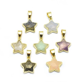 Natural Gemstone Pendants, with Golden Tone Brass Findings, Star, Faceted
