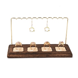 Iron Finger Ring Earring Display Holder, Jewelry Display Rack, with Burlap & Wood Base