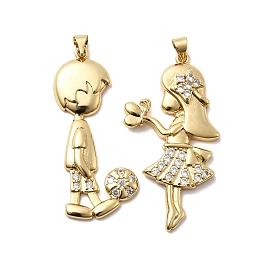 Латунные микро проложить кубического циркония подвески, девочка с бабочкой/мальчик с футбольным мячом