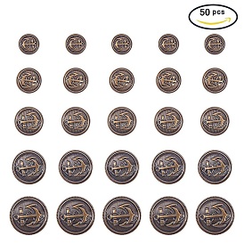 1-Hole Brass Shank Buttons, Nautical Buttons, Flat Round with Anchor Buttons