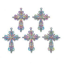 Rainbow Color Alloy Big Pendants, Cadmium Free & Nickel Free & Lead Free, Cross