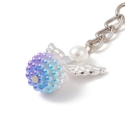 Colorful Angel Pearl Acrylic Pendant Keychain, with Iron Findings