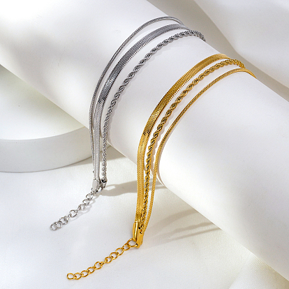 Стильные трехслойные браслеты из нержавеющей стали, браслеты с цепочками в виде елочки, веревки и змейки для женщин