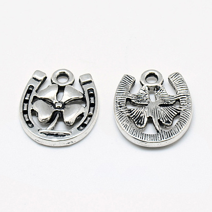 Сплавочные подвески тибетского стиля, Подковы с клевером, без кадмия и без свинца