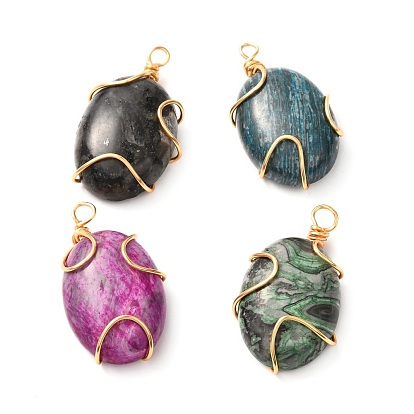 Natural Ripple Jasper Pendants, with Real 18K Gold Plated Eco-Friendly Copper Findings, Dyed