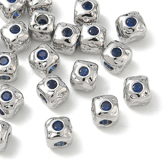 SHEGRACE Brass Cubic Zirconia Beads, Cube, Cadmium Free & Lead Free & Nickel Free