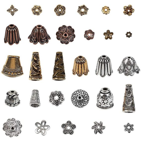 Tibetan Style Alloy Bead Caps & Cone, Flower