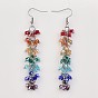 Chakra Jewelry, Glass Beads Dangle Earrings, with 304 Stainless Steel Earring Hooks and Brass Findings, Cardboard Box