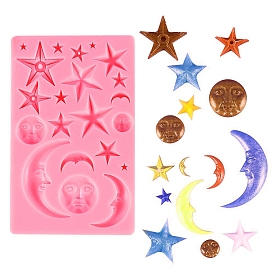 DIY Sun Face & Moon & Star Shape Food Grade Silicone Molds, Fondant Molds, For DIY Cake Decoration, Chocolate, Candy, UV Resin & Epoxy Resin Jewelry Making