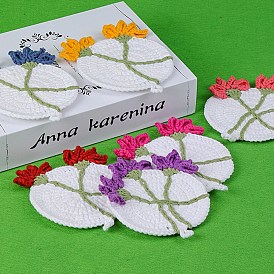 DIY Floral Coaster Display Decoration Crochet Kit, Including Manual Booklet, Wool Yarn, Needle, Fiber Filler, Support Wire, Random Color Crochet Hook & Stitch Marker