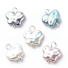 Colgantes de perlas de imitación de plástico abs, color de ab chapado, con fornituras de latón, mariposa