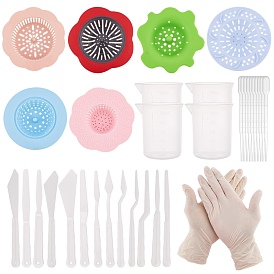 DIY Drawing Kits, with Plastic & Silicone Sink Strainer, Polypropylene(PP) Hair Catcher Drain, Plastic Palette Scraper Set & Pipettes & Measuring Cup & Sticks
