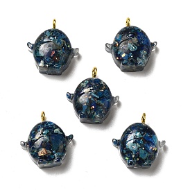 Transparent Resin Pendants, Penguin Charms, with Natural Opal and Dyed Imperial Jasper, Golden