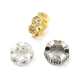 Micro cuivres ouvrent zircone cubique perles européennes, Perles avec un grand trou   , plaqué longue durée, sans plomb et sans cadmium, hexagone