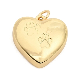 Colgantes de latón, dijes de corazón con estampado de huellas de patas, chapado en rack, larga duración plateado, sin plomo y cadmio