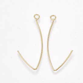 Brass Earring Hooks, with Horizontal Loop, Nickel Free, Real 18K Gold Plated