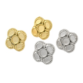304 Stainless Steel Stud Earrings Findings, Flower Earring Settings with Round Tray