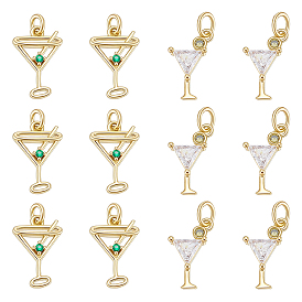 12Stück 2Stile Messing Pavé Zirkonia Anhänger, Trinkzauber, mit Sprungring, Gestell, langlebig überzogen, cadmiumfrei und bleifrei, echt 18 k vergoldet