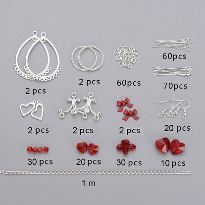 Valentine's Day DIY Earrings Making, with Glass Beads, Alloy Linking Rings & Chandelier Components, Brass Earring Hooks & Eye Pin & Opean Jump Rings, Iron Chains, Alloy & Brass Pendants