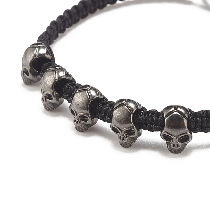 Skull Alloy Braided Bead Bracelet, Halloween Adjustable Bracelet for Women
