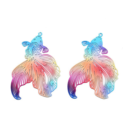 Филигранные подвески из нержавеющей стали, окрашенные 430 аэрозольной краской, гравированные металлические украшения, золотая рыбка