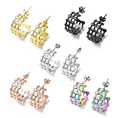 304 полые серьги-гвоздики в форме буквы «С» из нержавеющей стали, полукруглые серьги для женщин, ионное покрытие (ip)