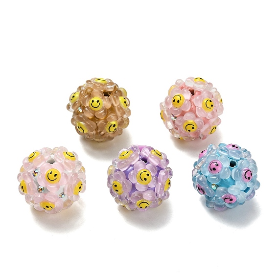 Полимерная глина, стразы, бусины со смолой, для самодельных украшений и украшений для ручек, цветок с улыбающимся лицом