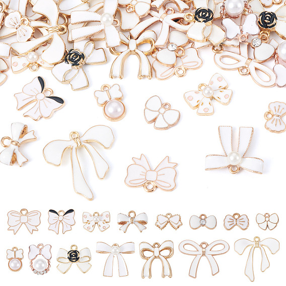 60 шт 15 стили подвески из сплава эмали, золотые, бантом