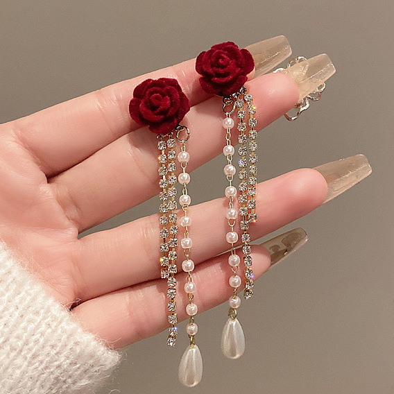 Серьги-кольца из искусственного жемчуга из сплава для женщин, цветок