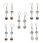 5 Pairs 5 Style Natural Mixed Genstone Teardrop Dangle Earrings, Alloy Flower Drop Earrings