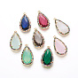 Brass Micro Pave Cubic Zirconia Pendants, with Faceted Glass, Drop, Golden