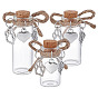 3шт. 3 размеры прозрачные стеклянные пустые бутылки с подвесками в виде отпечатков лап из сплава, сердечек, перьев и пробковой пробкой, для хранения шерсти домашних животных, колонка, платина