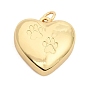 Brass Pendants, Heart with Paw Print Pattern Charms, Rack Plating, Long-Lasting Plated, Cadmium Free & Lead Free